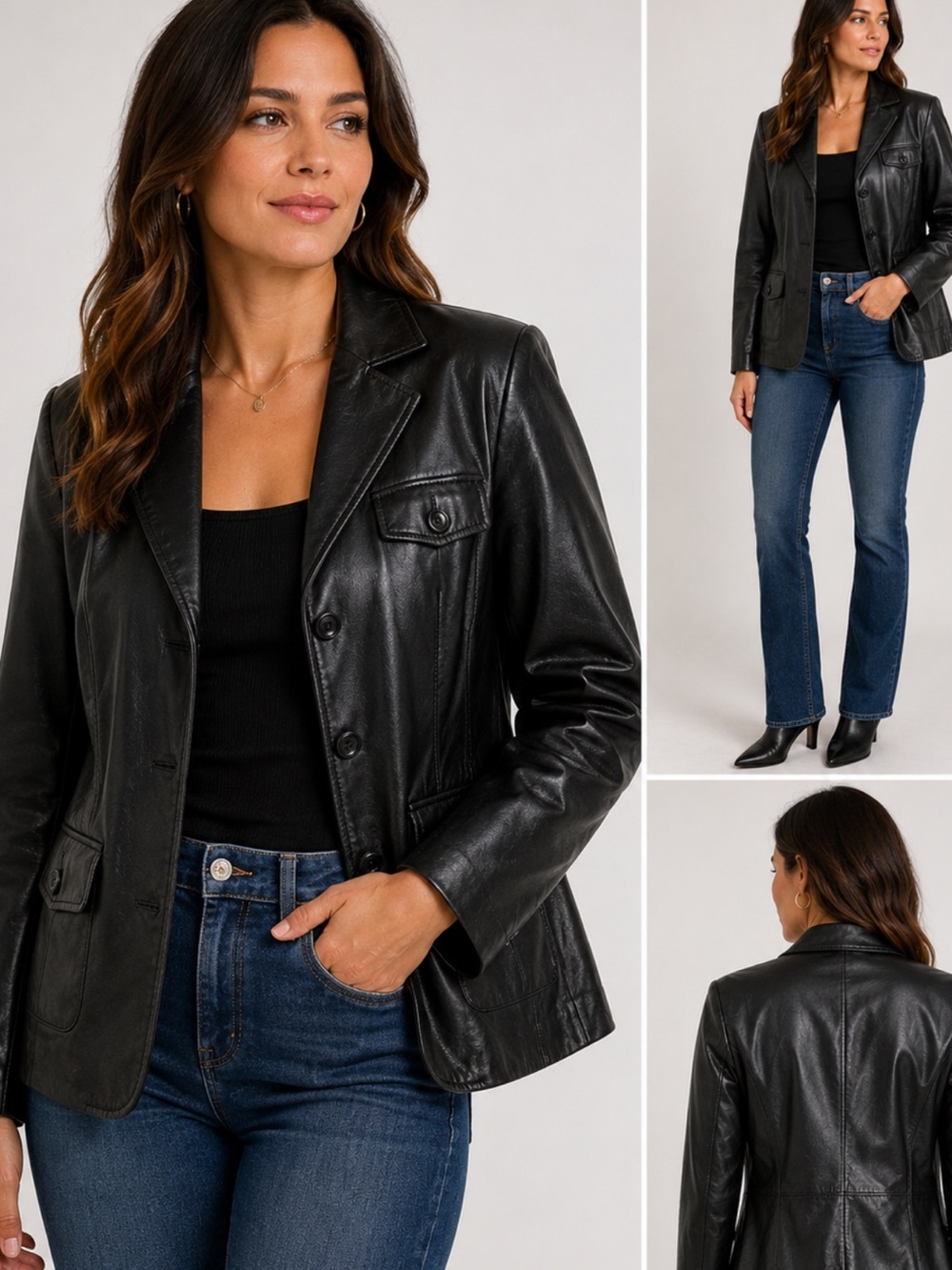Anne Klein  lamb leather jacket  size xL black grange mop wife e-girl Alt punk